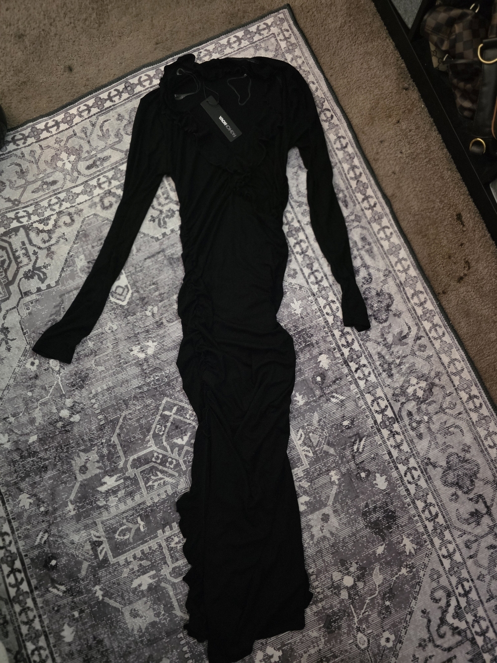 Fashion Nova Black Long Sleeve Ruched Maxi Dress